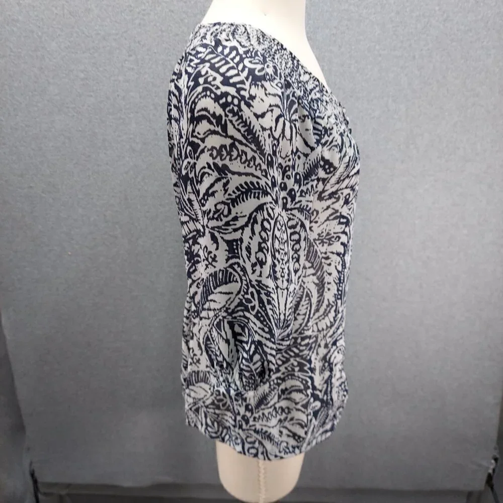 Banana Republic Womens Black‎ Floral Semisheer Puff Short Sleeve Blouse SZ Small